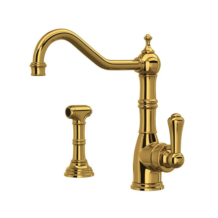 Modern Edwardian Polished Nickel Brass Kitchen Faucet with Side Spray
