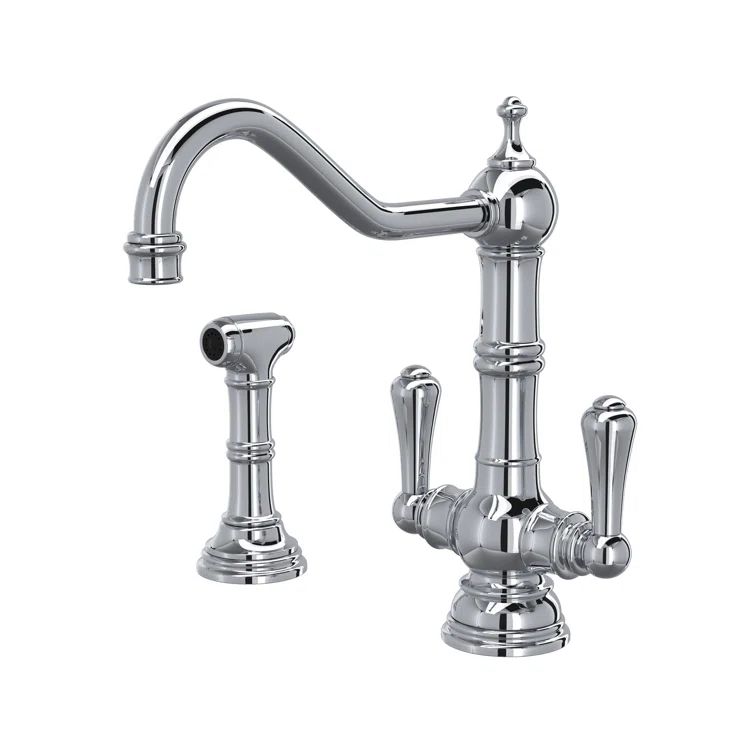 Polished Chrome Traditional Two Handle Kitchen Faucet with Side Spray