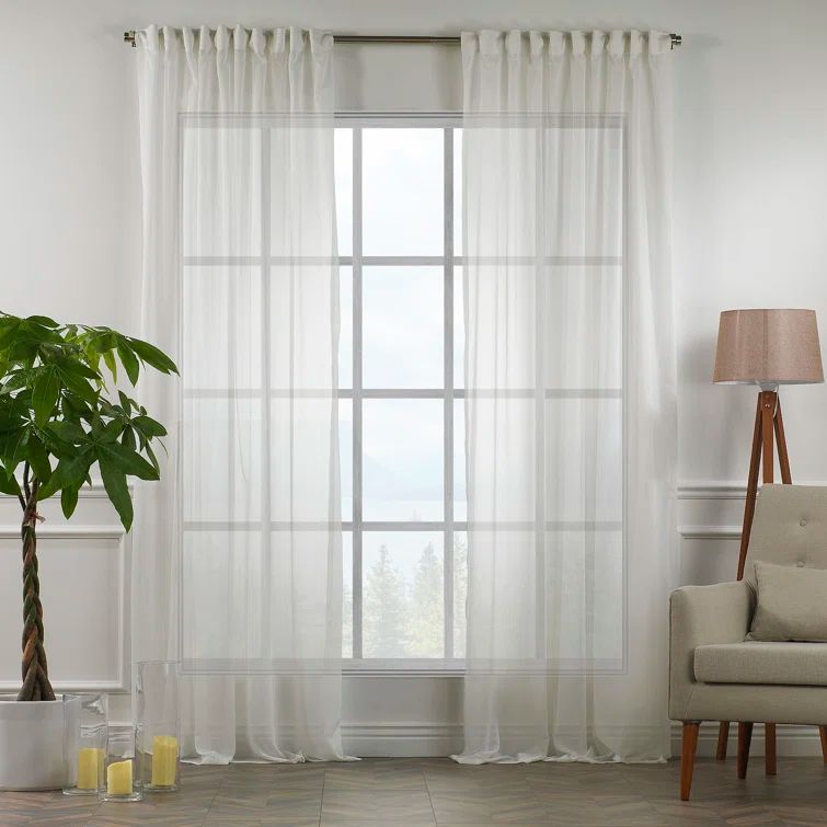 Extra Long Ecru Faux Silk Sheer Window Panels