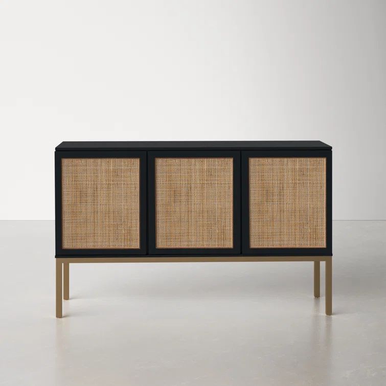 Zadie Coastal Black and Gold Rattan Sideboard with Storage