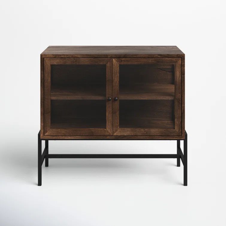 Arelius Medium Brown Wood with Black Metal Base Storage Cabinet