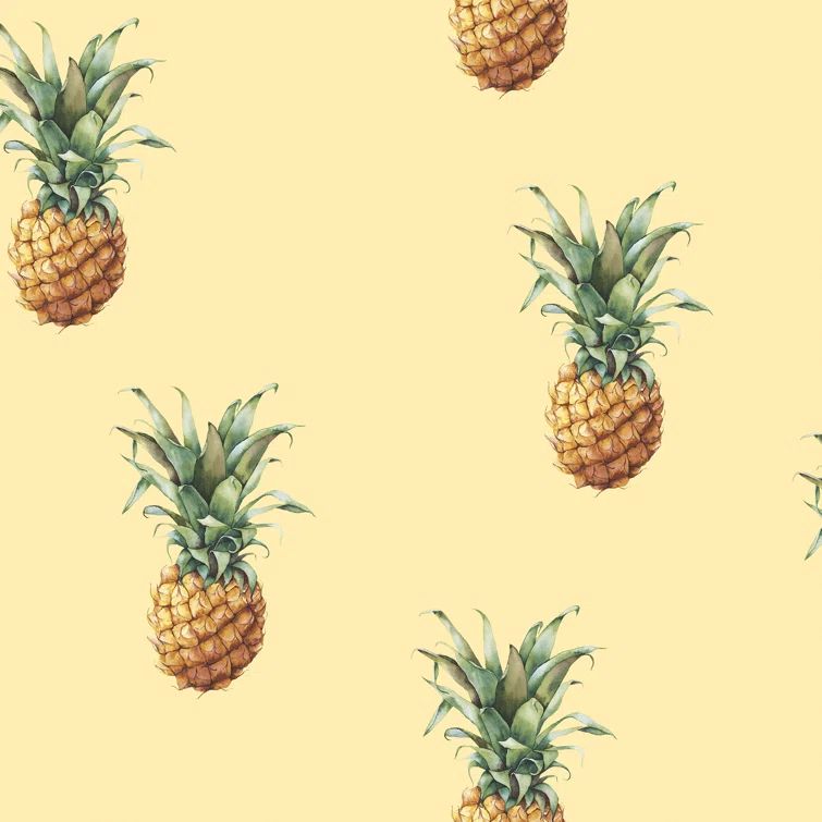 Pineapple Motif Pale Yellow Vinyl Wallpaper Roll