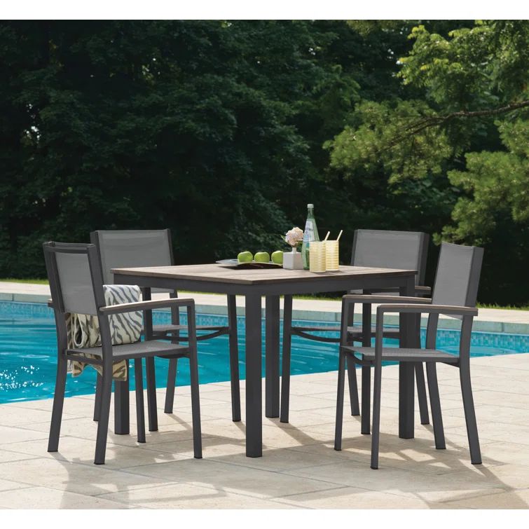 Carbon Aluminum Outdoor Dining Arm Chair with Tekwood Accents