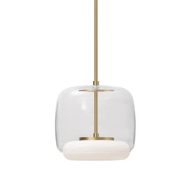 Enkel Brushed Gold 15" LED Drum Pendant with Clear Glass