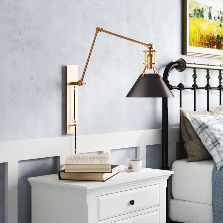 Aged Distressed Bronze Swing Arm Sconce with Dimmable Light