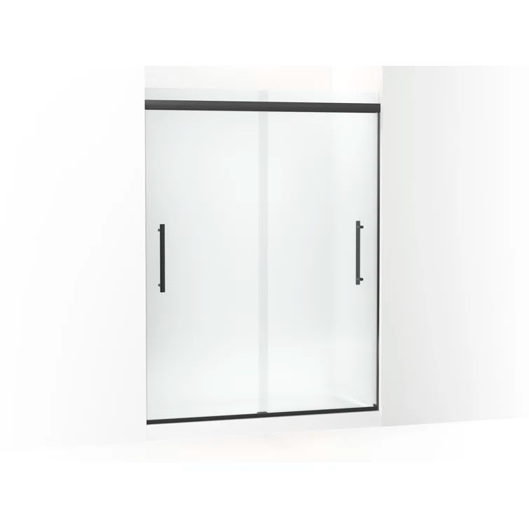 Matte Black Frameless Sliding Shower Door with Frosted Glass