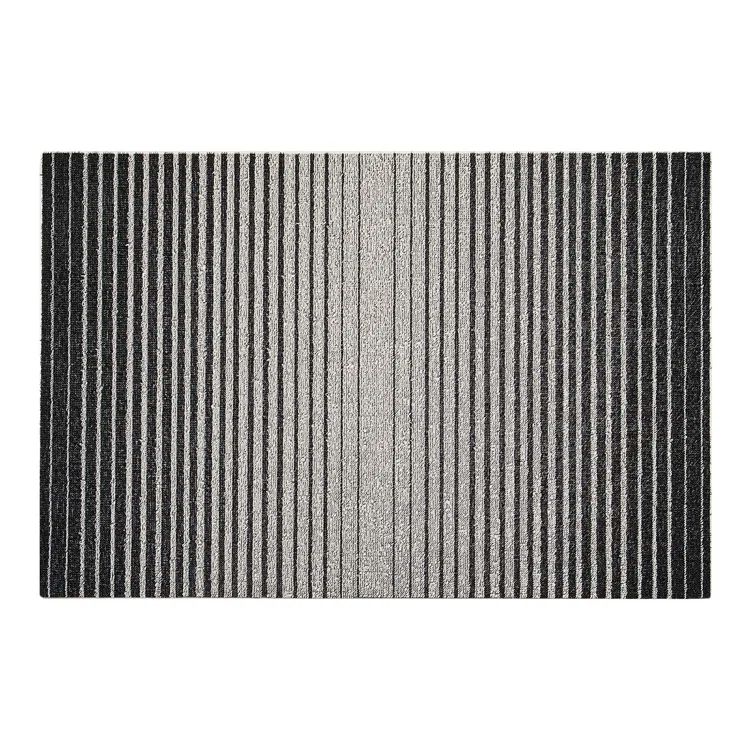 Dynamic Serene Black and White Stripe Tufted Shag Runner 2' x 6'