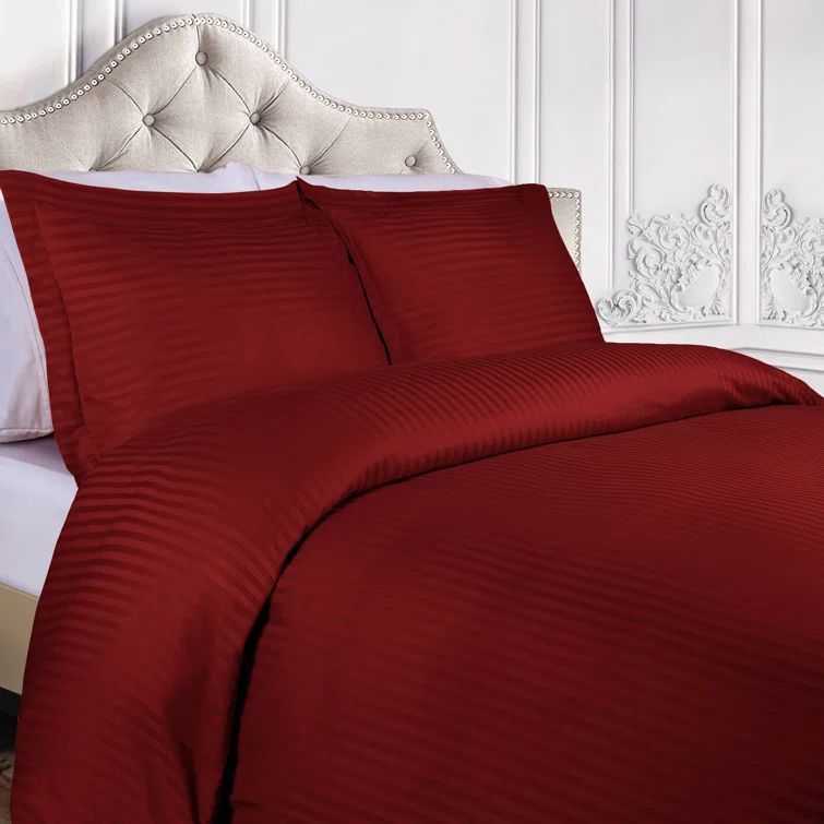 Burgundy Egyptian Cotton Sateen Striped California King Duvet Cover Set