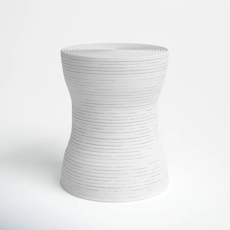 White Drum Shaped Coastal Wood Side Table