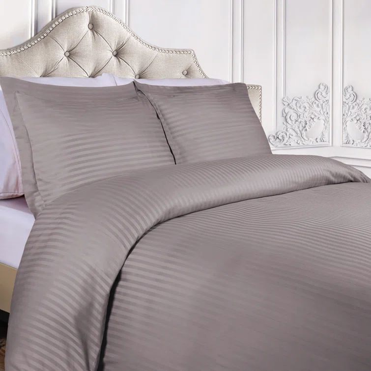 Gray Full/Queen Egyptian Cotton Striped Duvet Cover Set