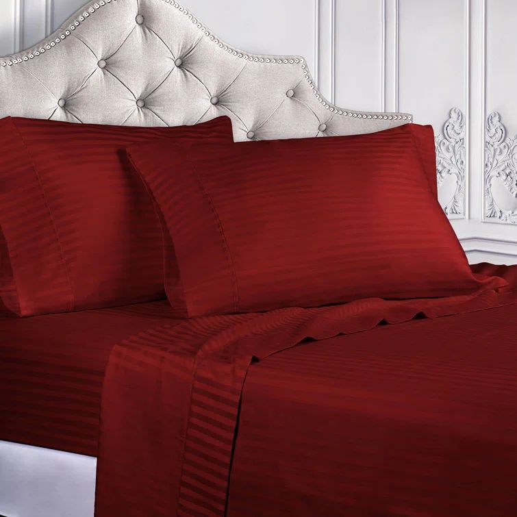 Burgundy Full Egyptian Cotton Striped Sheet Set