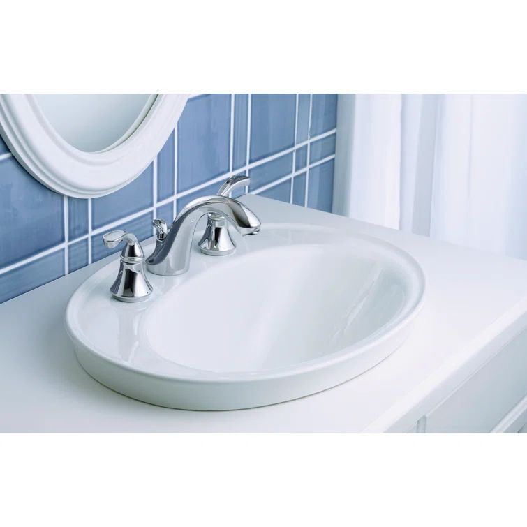 Serif White Oval Ceramic Drop-In Sink with Overflow