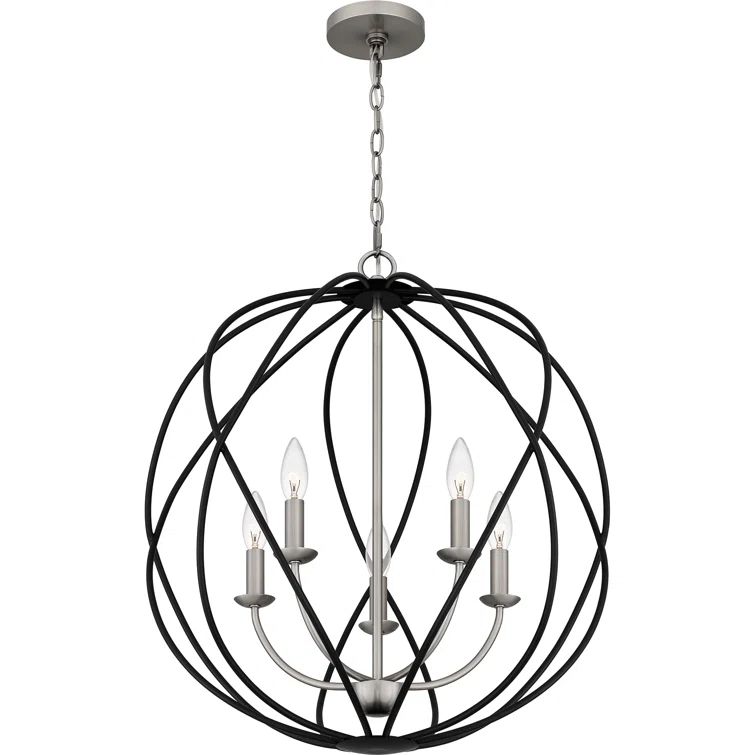 Antique Nickel 5-Light Globe Pendant Chandelier