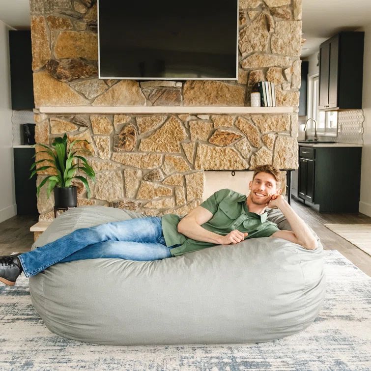 Extra Large Fog Gray Memory Foam Bean Bag Sofa with Removable Cover