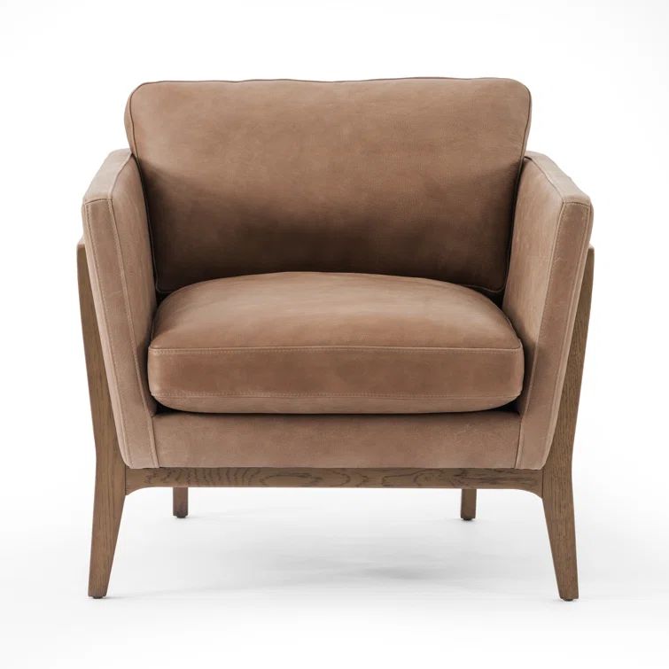 Contemporary Dash Brown Leather Armchair with Solid Wood Frame