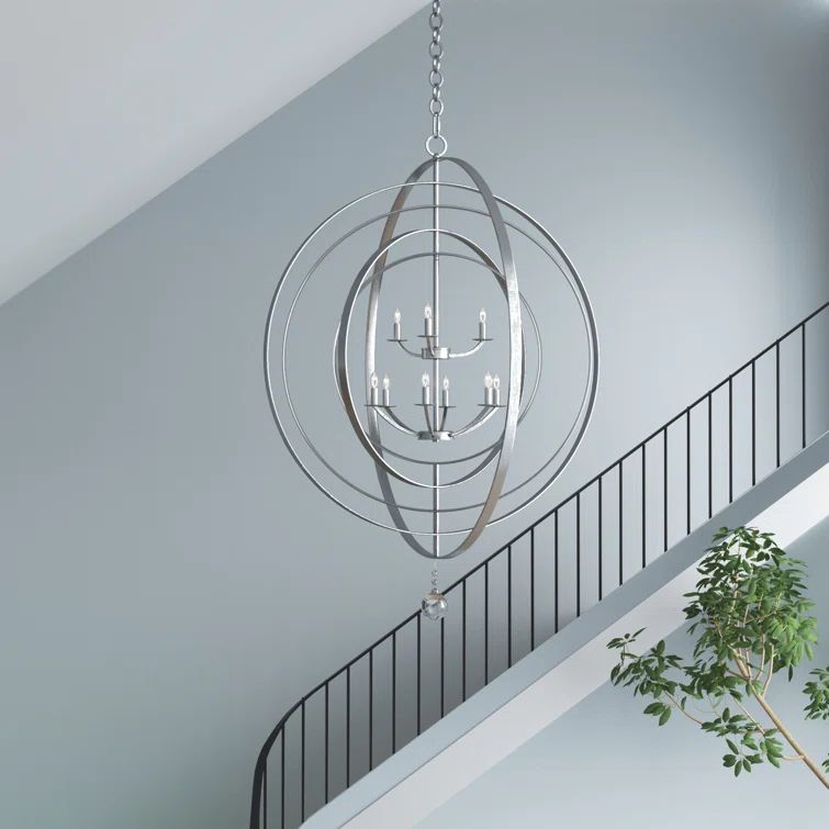 Luna Antique Silver 9-Light Industrial Orb Chandelier