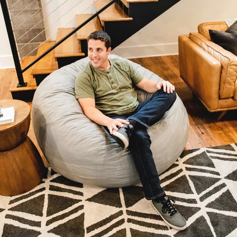 Large Gray Corduroy Foam Filled Bean Bag Chair
