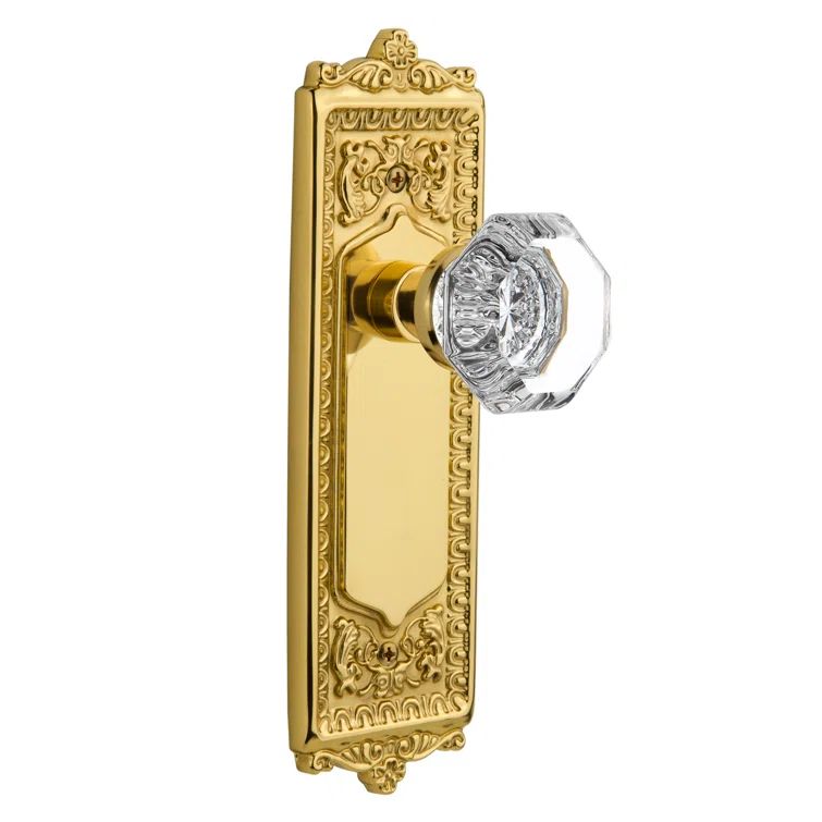 Polished Brass Egg & Dart Plate with Crystal Waldorf Door Knob