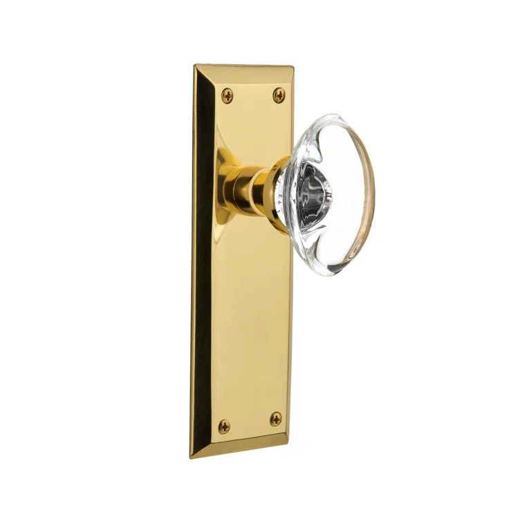 Unlacquered Brass Plate with Oval Clear Crystal Door Knob