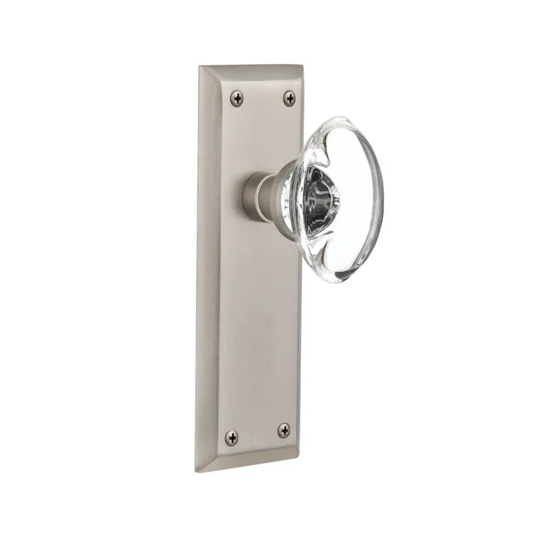 Satin Nickel Plate with Oval Clear Crystal Door Knob