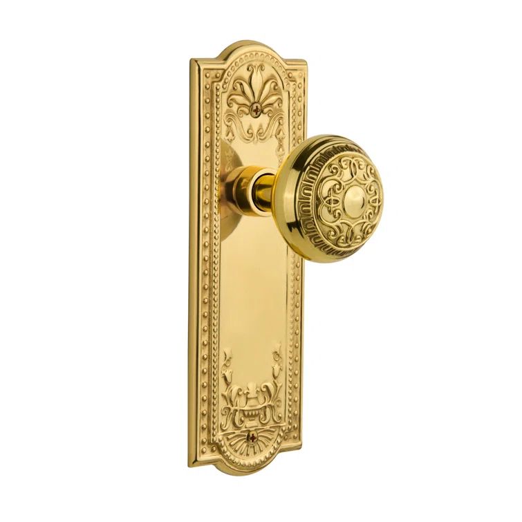 Polished Brass Egg & Dart Door Knob with Intricate Meadows Plate