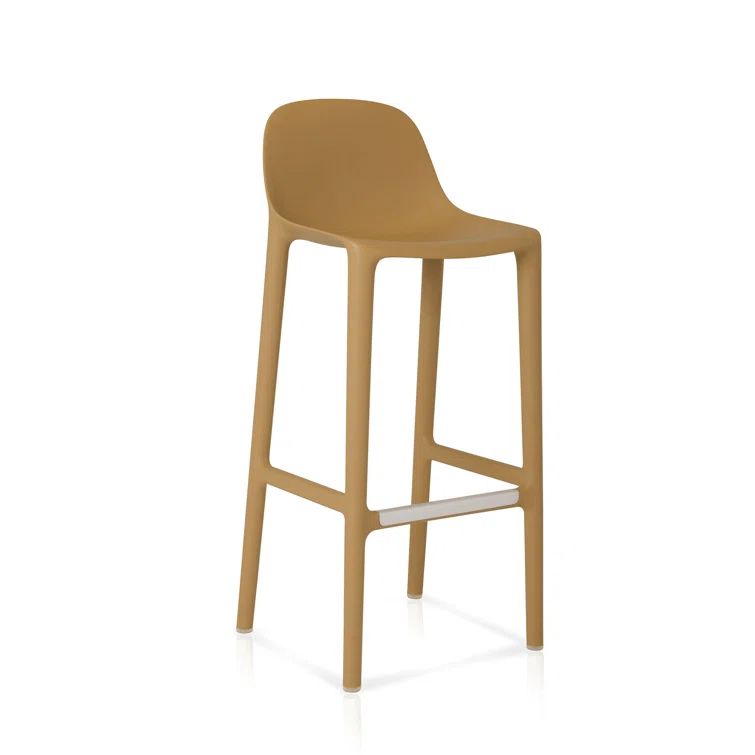 Natural Beige Recycled Wood and Polypropylene Bar Stool