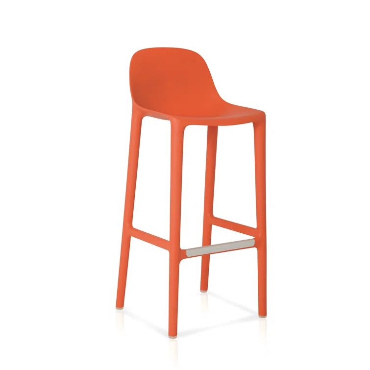Orange Recycled Wood and Polypropylene Bar Stool