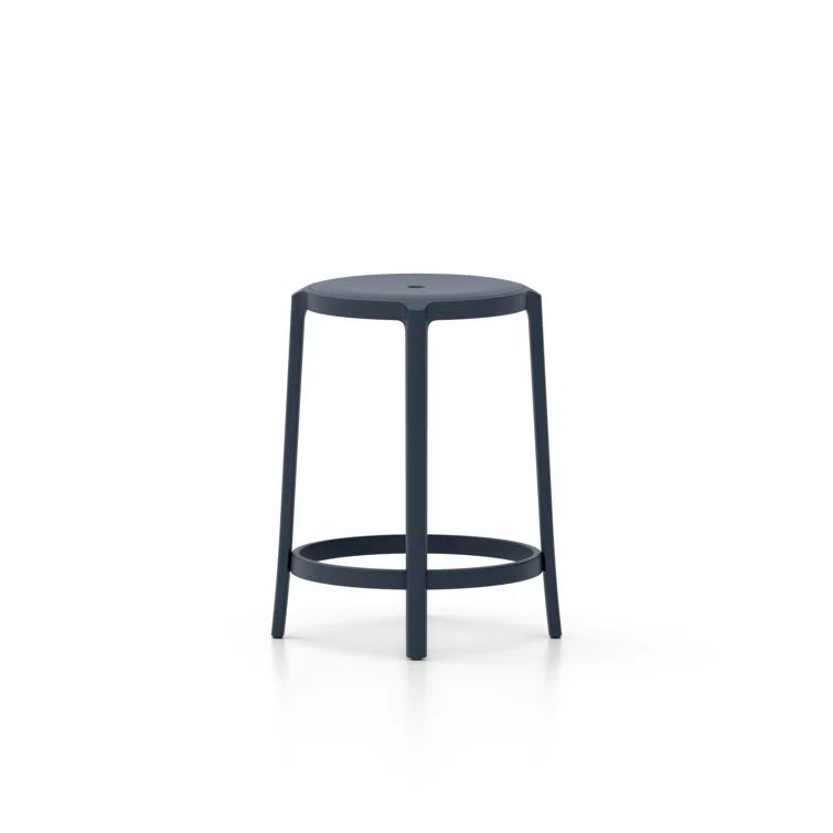 Dark Blue Recycled PET and Metal Counter Stool