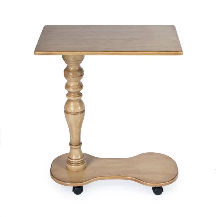 Antique Beige Wood Rectangular Mobile Tray Table