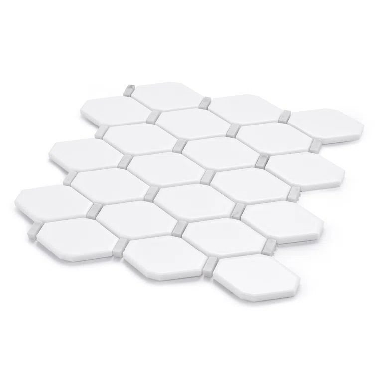 Honeycomb White Recycled Glass Mosaic Wall and Floor Tile