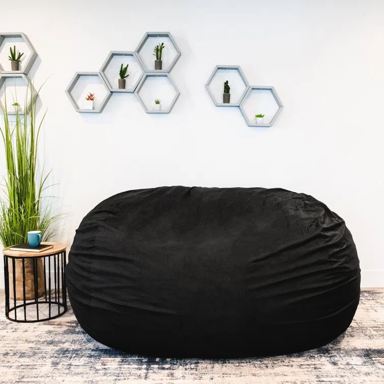 XXL Black Corduroy Bean Bag Sofa with Removable Cover