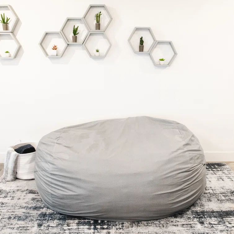 XXL Gray Corduroy Bean Bag Sofa with Removable Cover