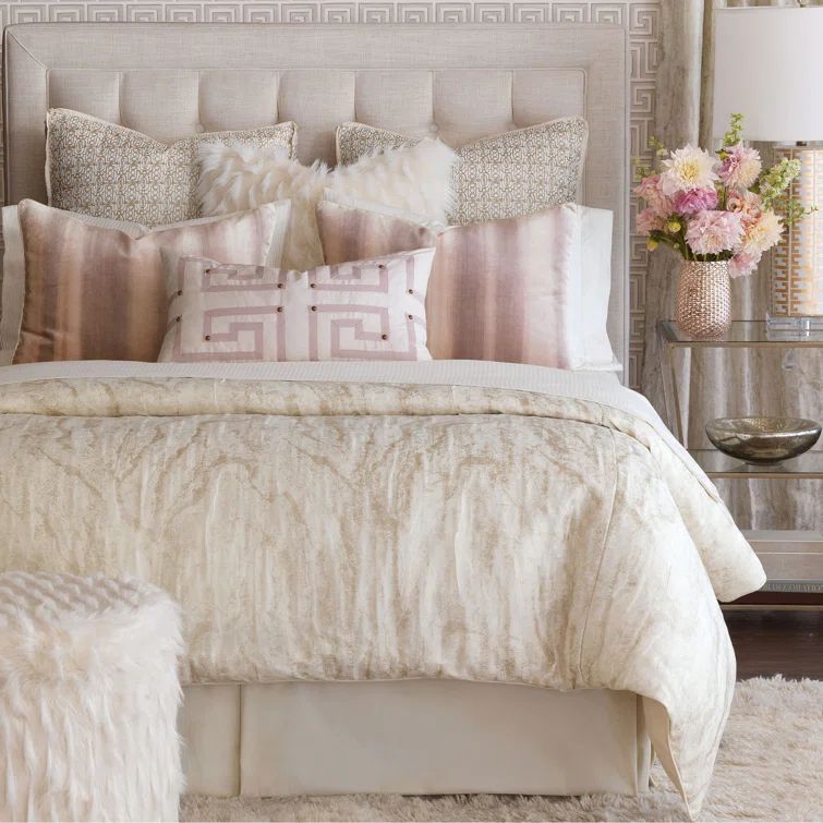 Queen Beige Velvet and Faux Fur Duvet Cover Set