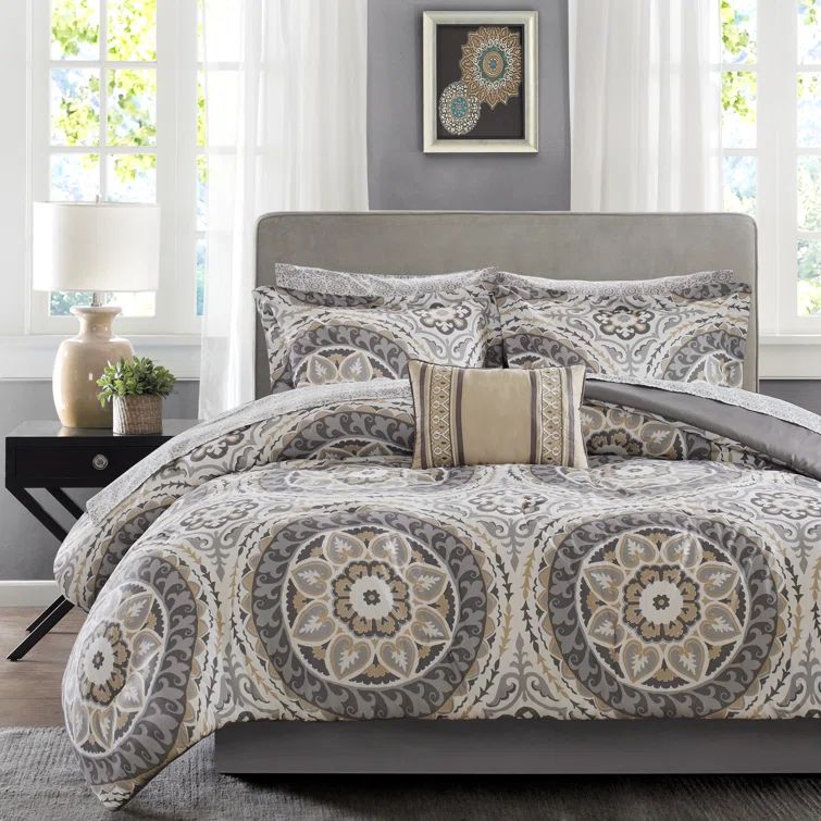 Taupe Boho-Chic Queen Microfiber 7-Piece Comforter Set