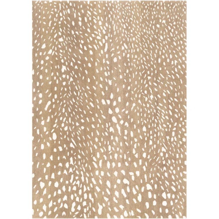 Beige and White Oval Hand-Tufted Wool Rug 6' x 9'