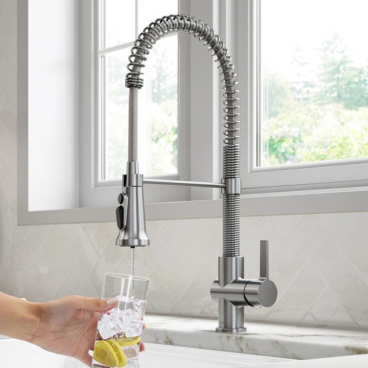 Stainless Steel Commercial Style Pull-Down Kitchen Faucet with Water Filter