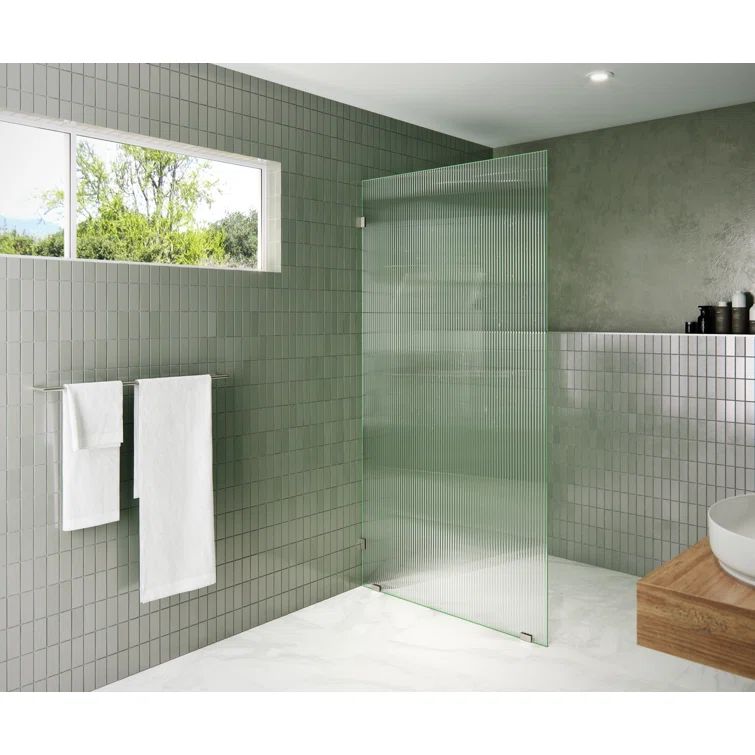 Gaia 40" x 78" Frameless Fluted Glass Shower Panel with Brushed Nickel Hardware