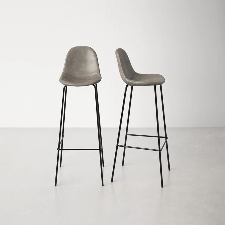 Modern Smoke Gray Faux Leather and Metal Barstool Set of 2