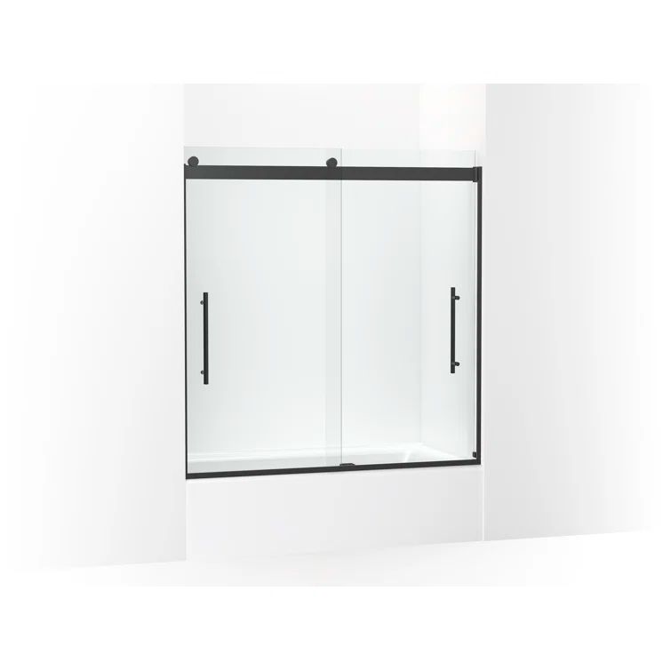 Modern Frameless Sliding Bath Door with Clear Glass and Matte Black Finish
