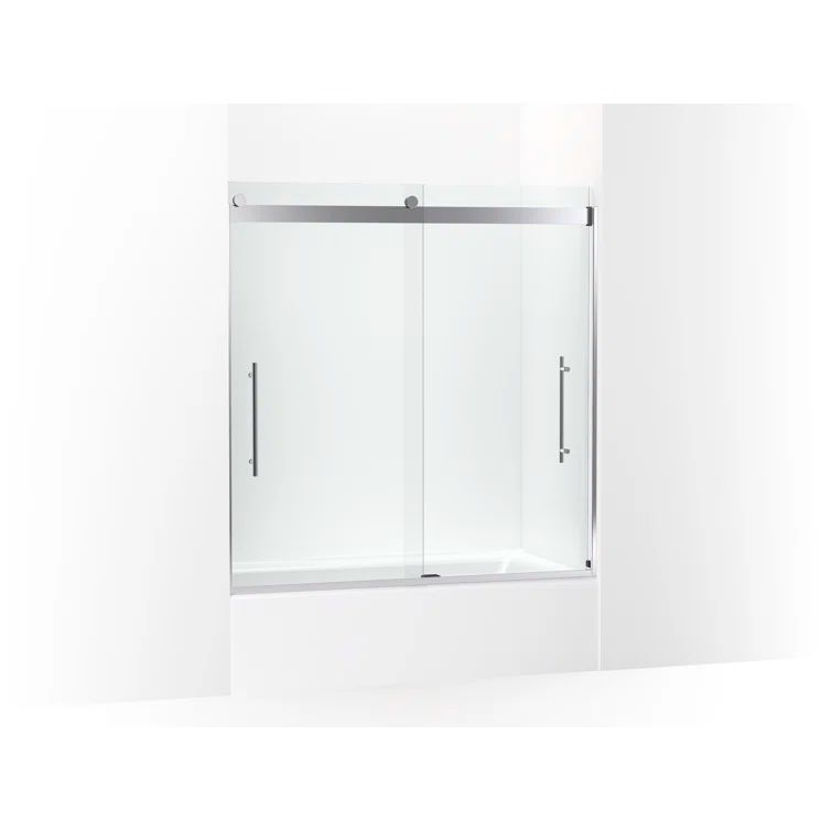 Levity Plus Bright Polished Silver Frameless Sliding Bath Door with Crystal Clear Glass