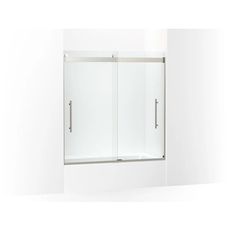 Levity Plus Frameless Sliding Bath Door with Brushed Nickel Finish