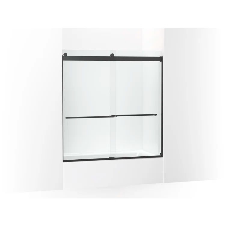 Levity Plus Black Semi-Frameless Sliding Tub Door with Clear Glass