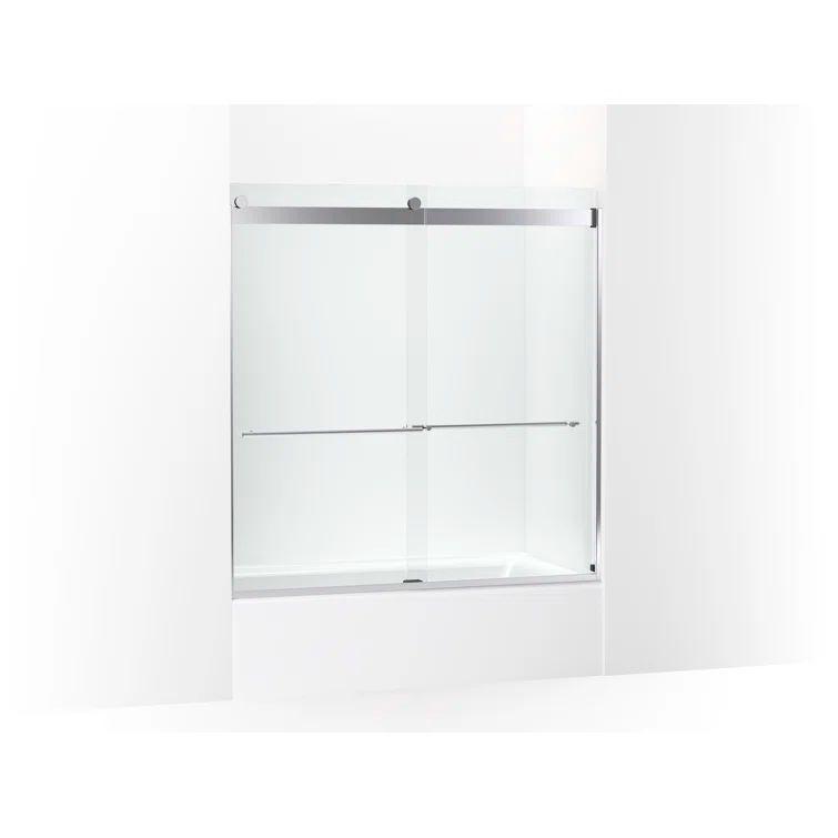 Crystal Clear Frameless Sliding Bath Door with Polished Silver Frame
