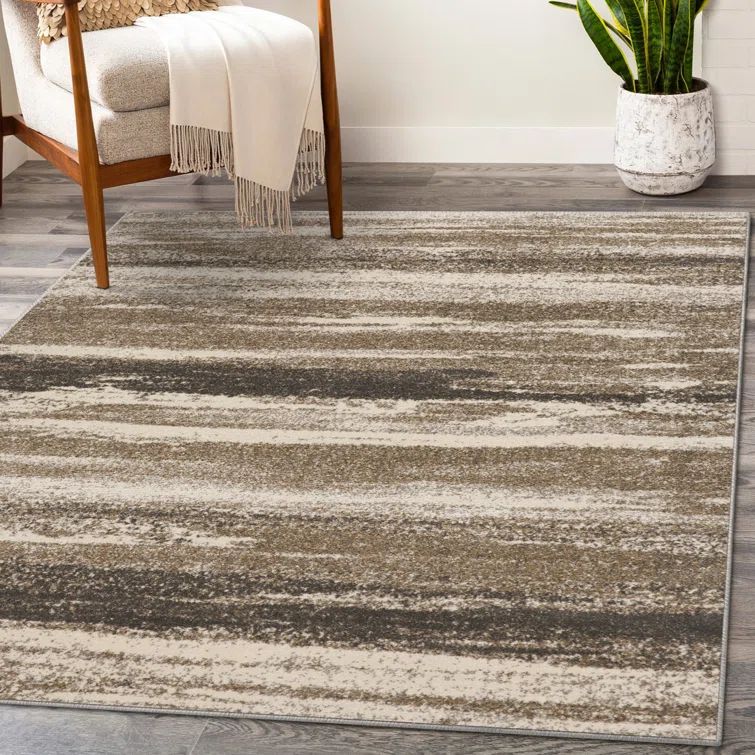 Beige and Brown Abstract Synthetic 4x5 Area Rug