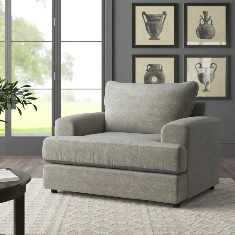 Gray Microfiber Chair and a Half with Wood Frame