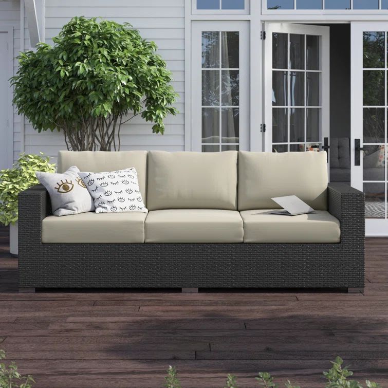 Antique Beige Canvas Wicker Outdoor Sectional Sofa