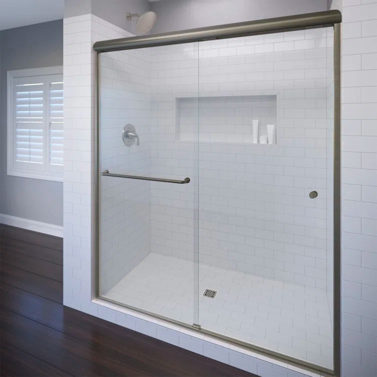 48" x 70" Brushed Nickel Semi-Frameless Sliding Shower Door