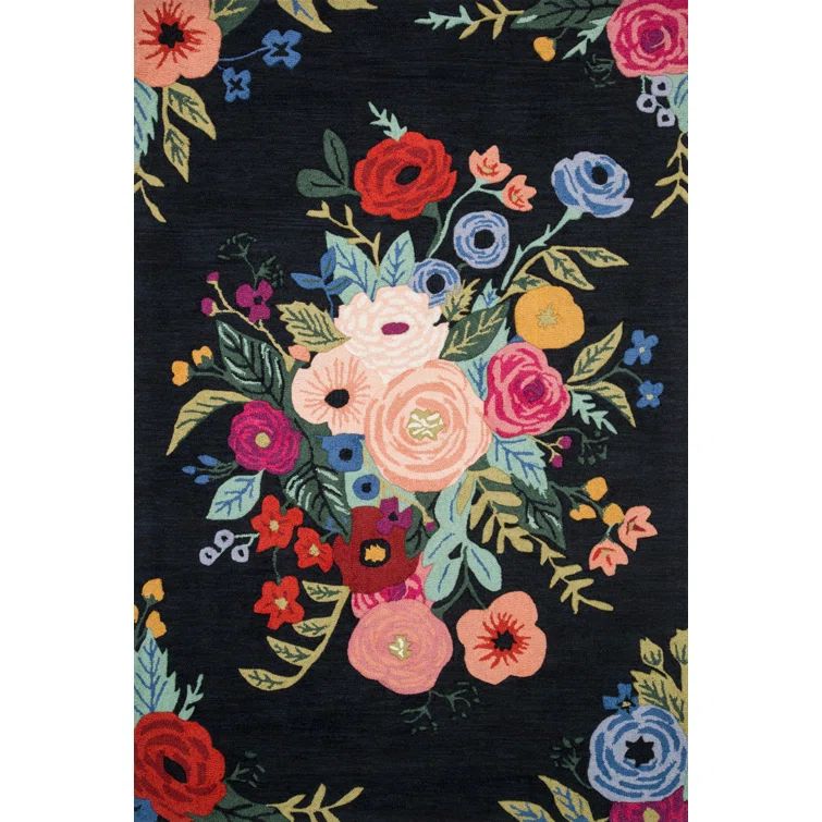 Handmade Black Floral Wool Runner Rug
