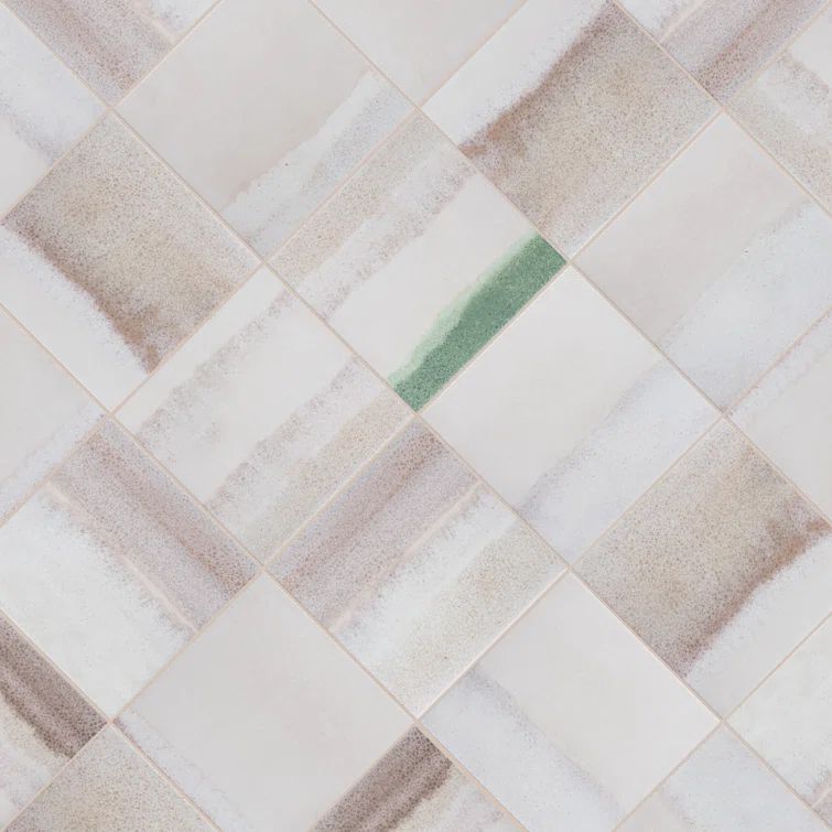 Bone and Green Porcelain 6" x 6" Floor and Wall Tile