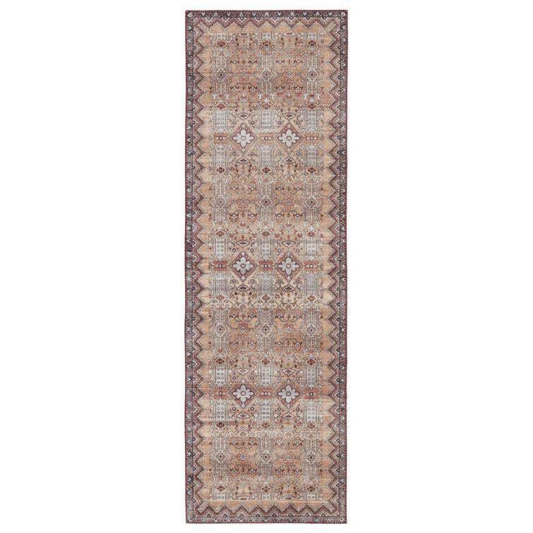 Keyara Vintage Trellis Tan & Light Gray Machine-Washable Runner Rug